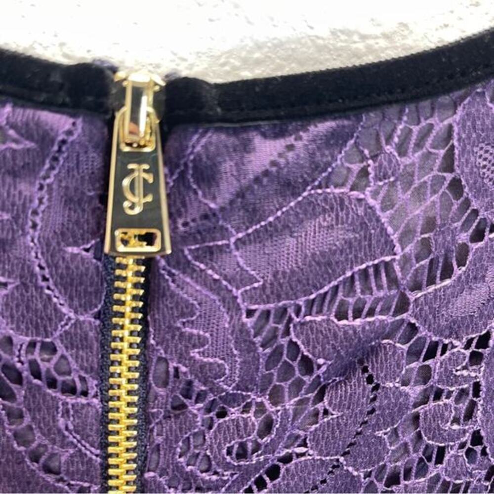 Juicy Couture Purple Lace Dress Black Velvet Trim Mini Black Label‎ - Picture 3 of 13